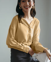 バックVネックシフォンブラウスxyz2413 ライトブラウン