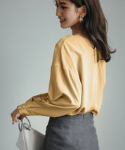 バックVネックシフォンブラウスxyz2413 ライトブラウン