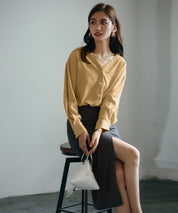 バックVネックシフォンブラウスxyz2413 ライトブラウン