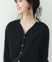 バックVネックシフォンブラウスxyz2413 ブラック