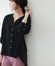 バックVネックシフォンブラウスxyz2413 ブラック