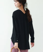 バックVネックシフォンブラウスxyz2413 ブラック