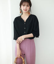 バックVネックシフォンブラウスxyz2413 ブラック