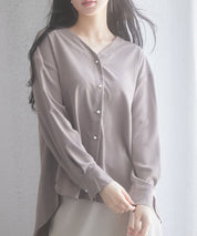 バックVネックシフォンブラウスxyz2413 モカ