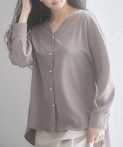 バックVネックシフォンブラウスxyz2413 モカ