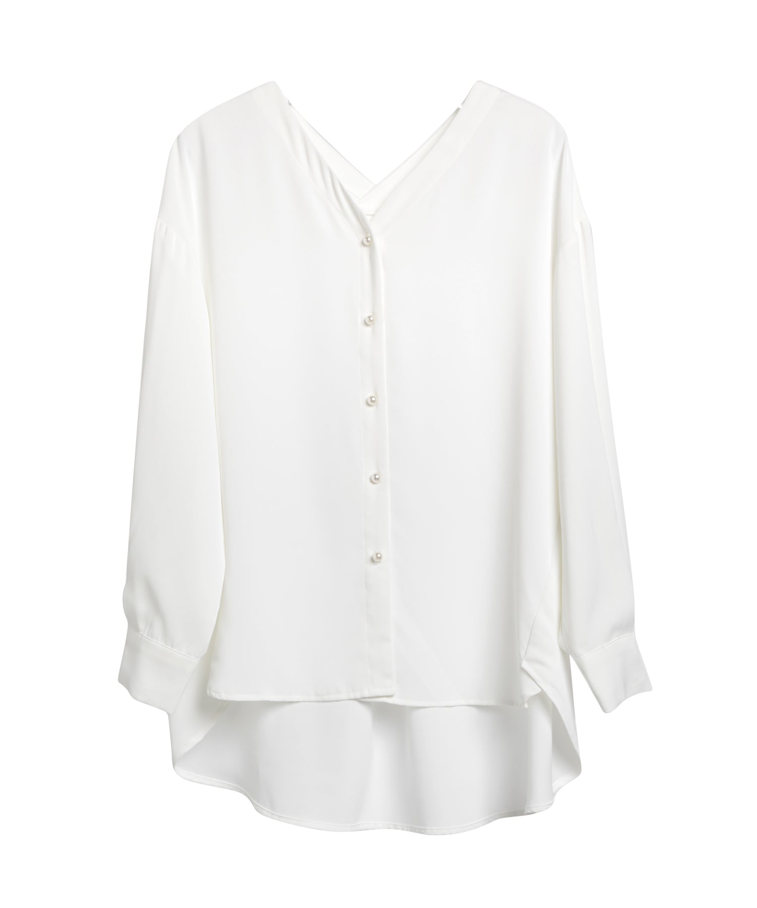 バックVネックシフォンブラウスxyz2413 ホワイト