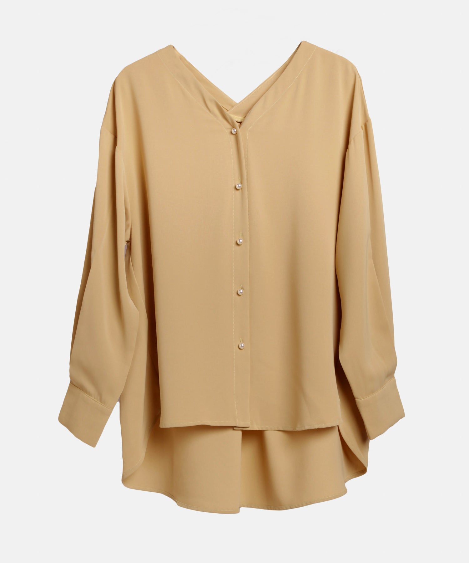 バックVネックシフォンブラウスxyz2413 ライトブラウン