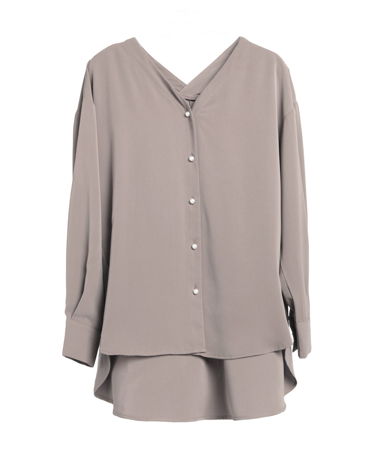 バックVネックシフォンブラウスxyz2413 モカ