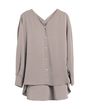 バックVネックシフォンブラウスxyz2413 モカ