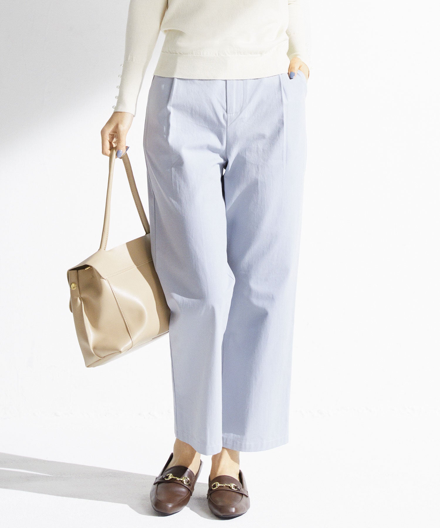 ワンタックストレートワイドパンツxyz5061 ブルー