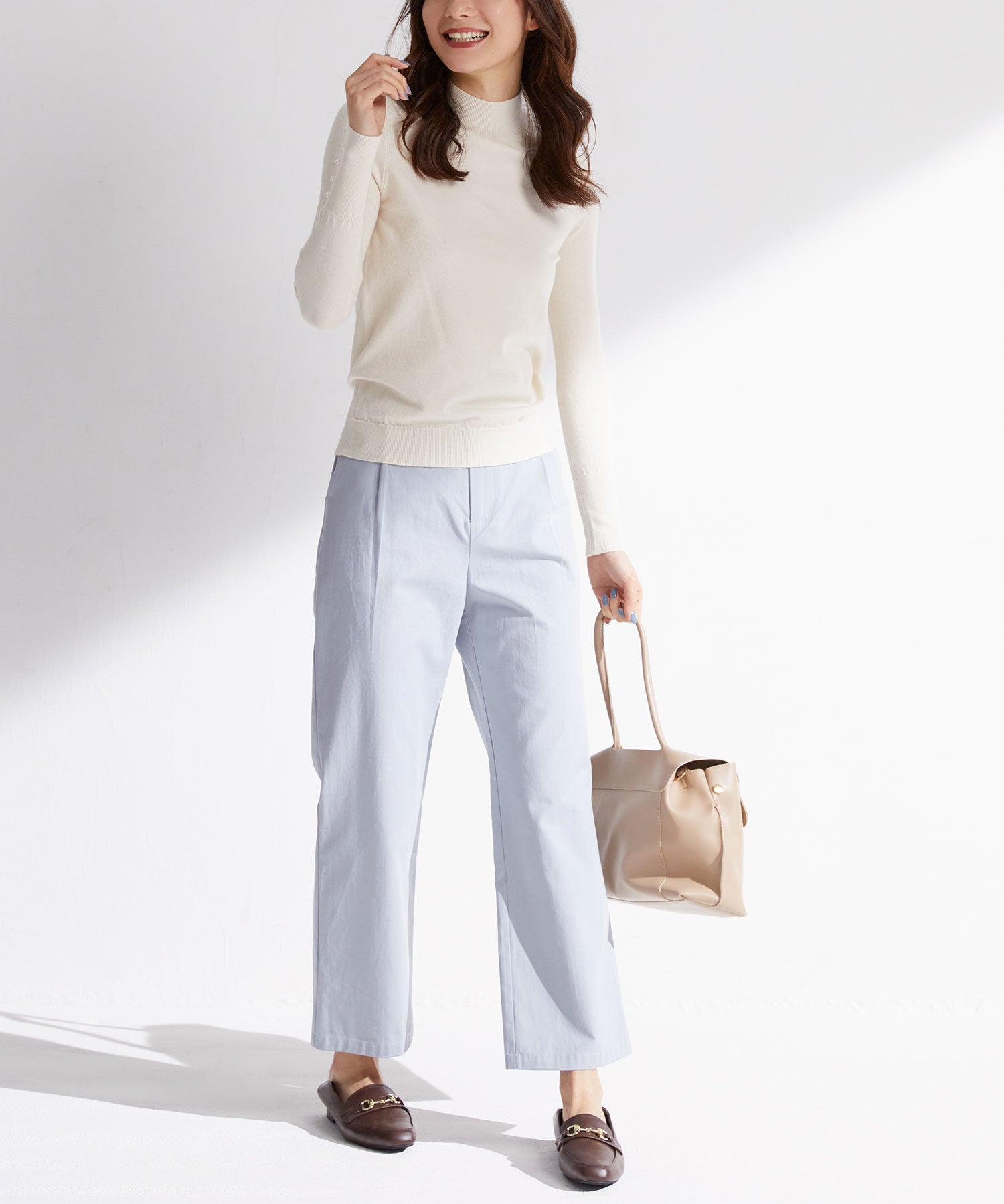 ワンタックストレートワイドパンツxyz5061 ブルー