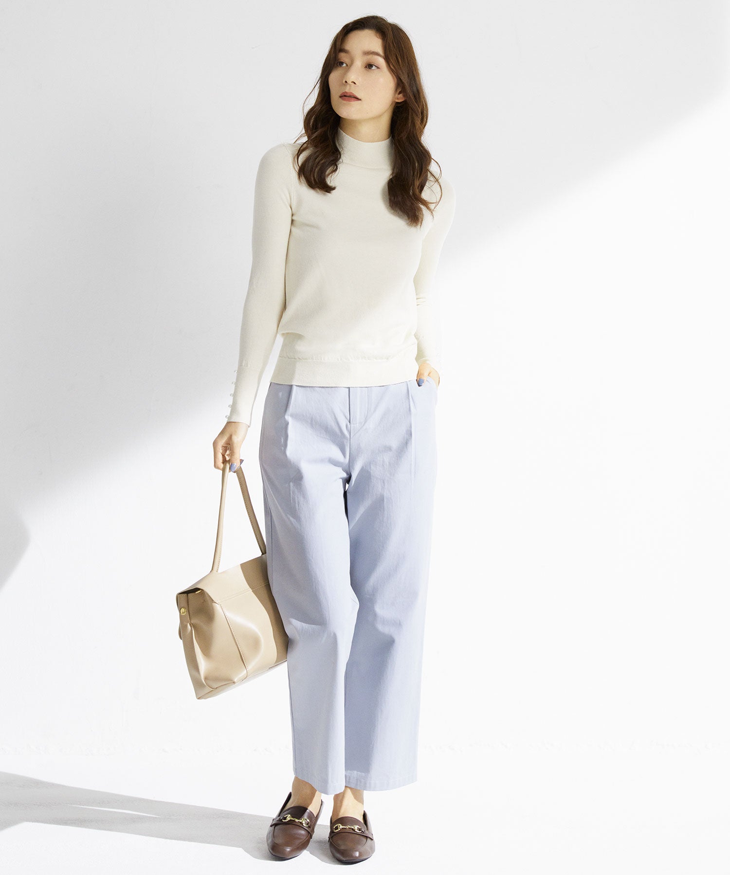 ワンタックストレートワイドパンツxyz5061 ブルー