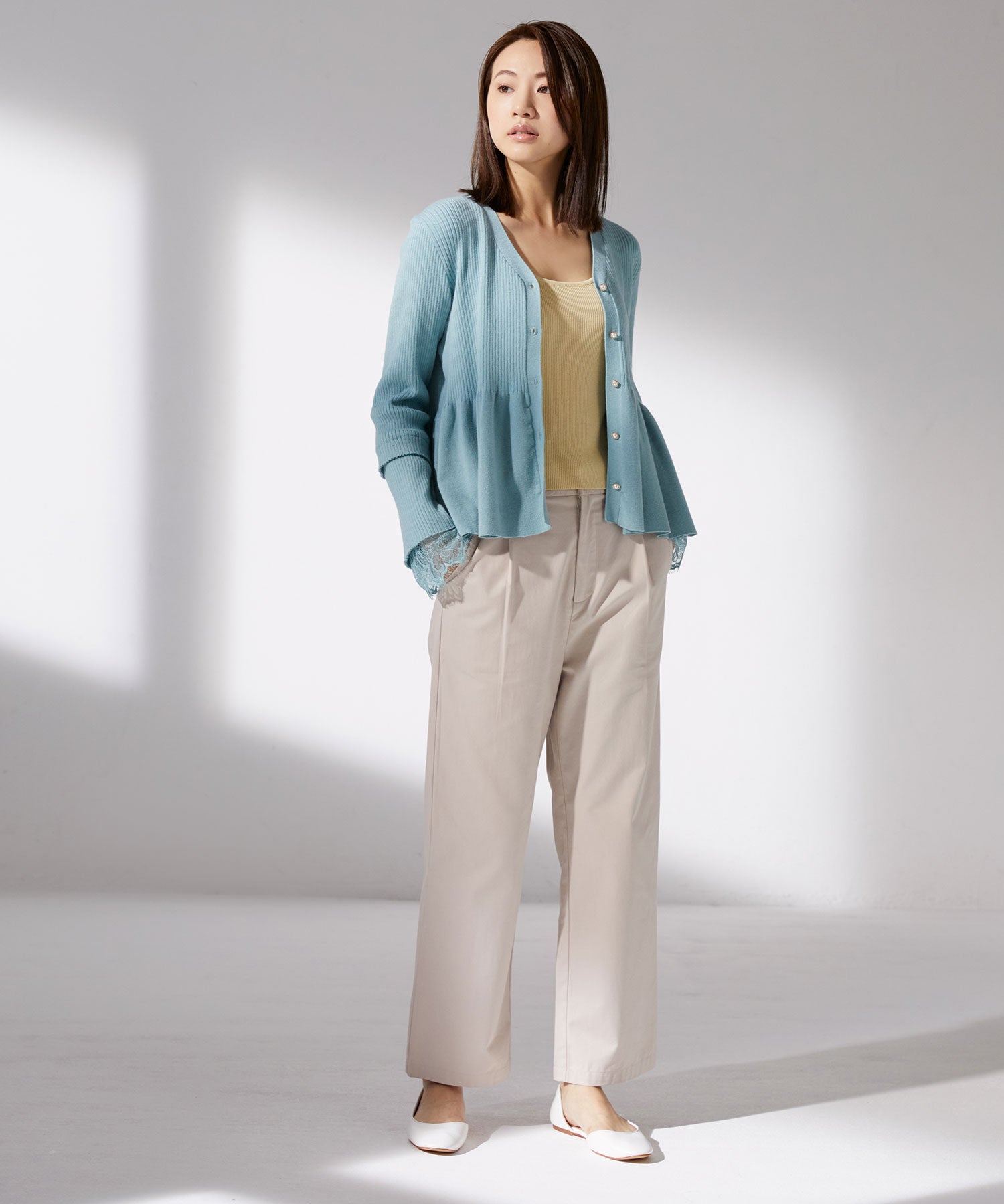 ワンタックストレートワイドパンツxyz5061 アイボリー