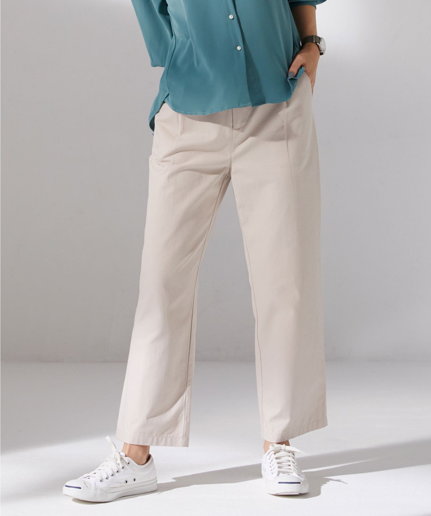 ワンタックストレートワイドパンツxyz5061 アイボリー