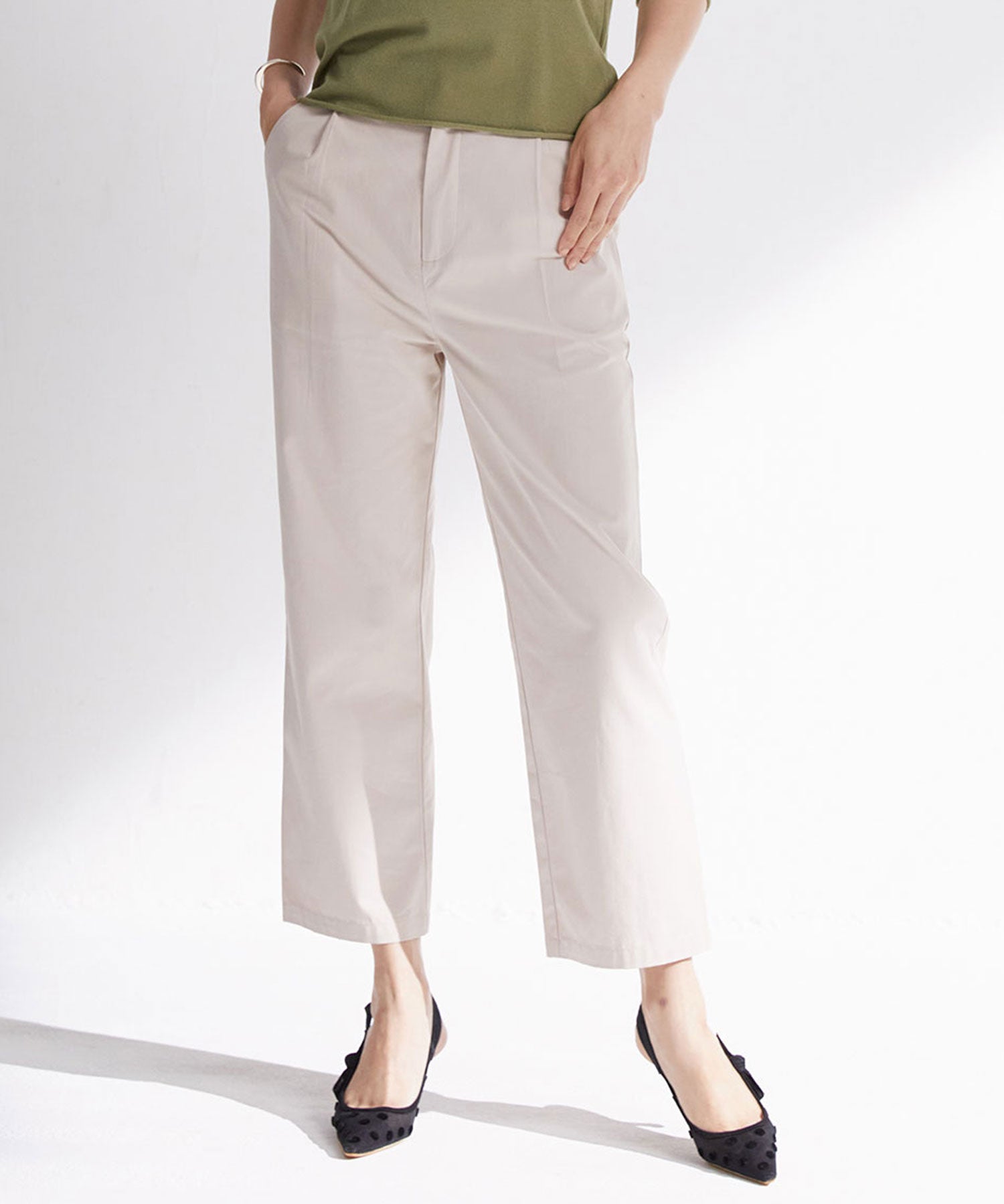 ワンタックストレートワイドパンツxyz5061 アイボリー