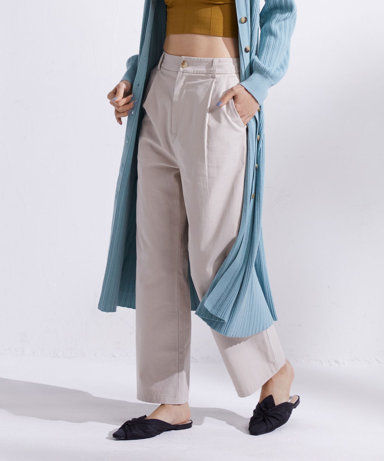 ワンタックストレートワイドパンツxyz5061 アイボリー