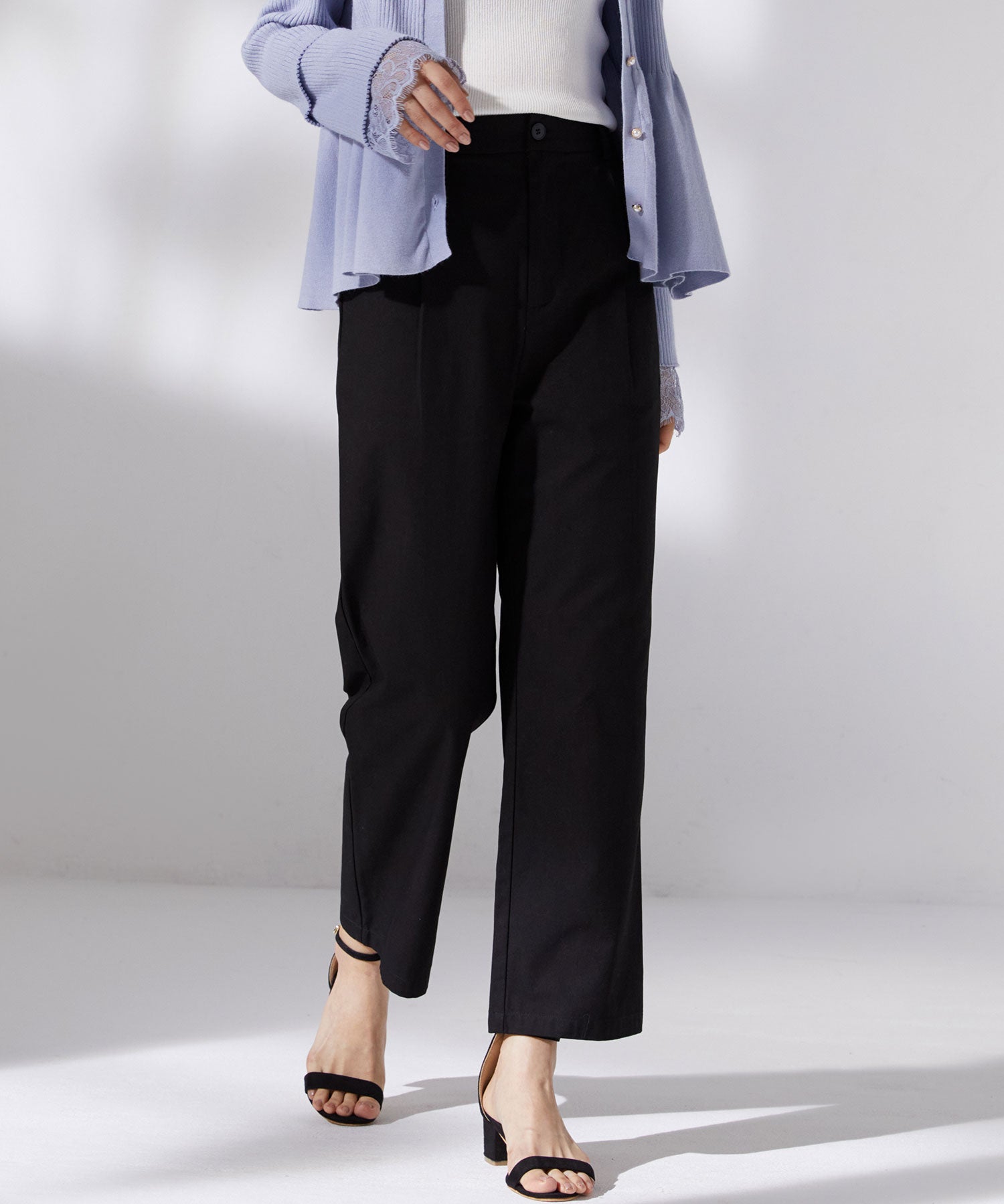 ワンタックストレートワイドパンツxyz5061 ブラック
