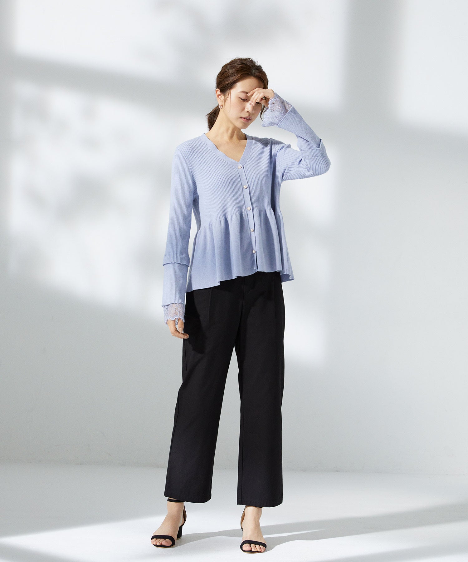 ワンタックストレートワイドパンツxyz5061 ブラック