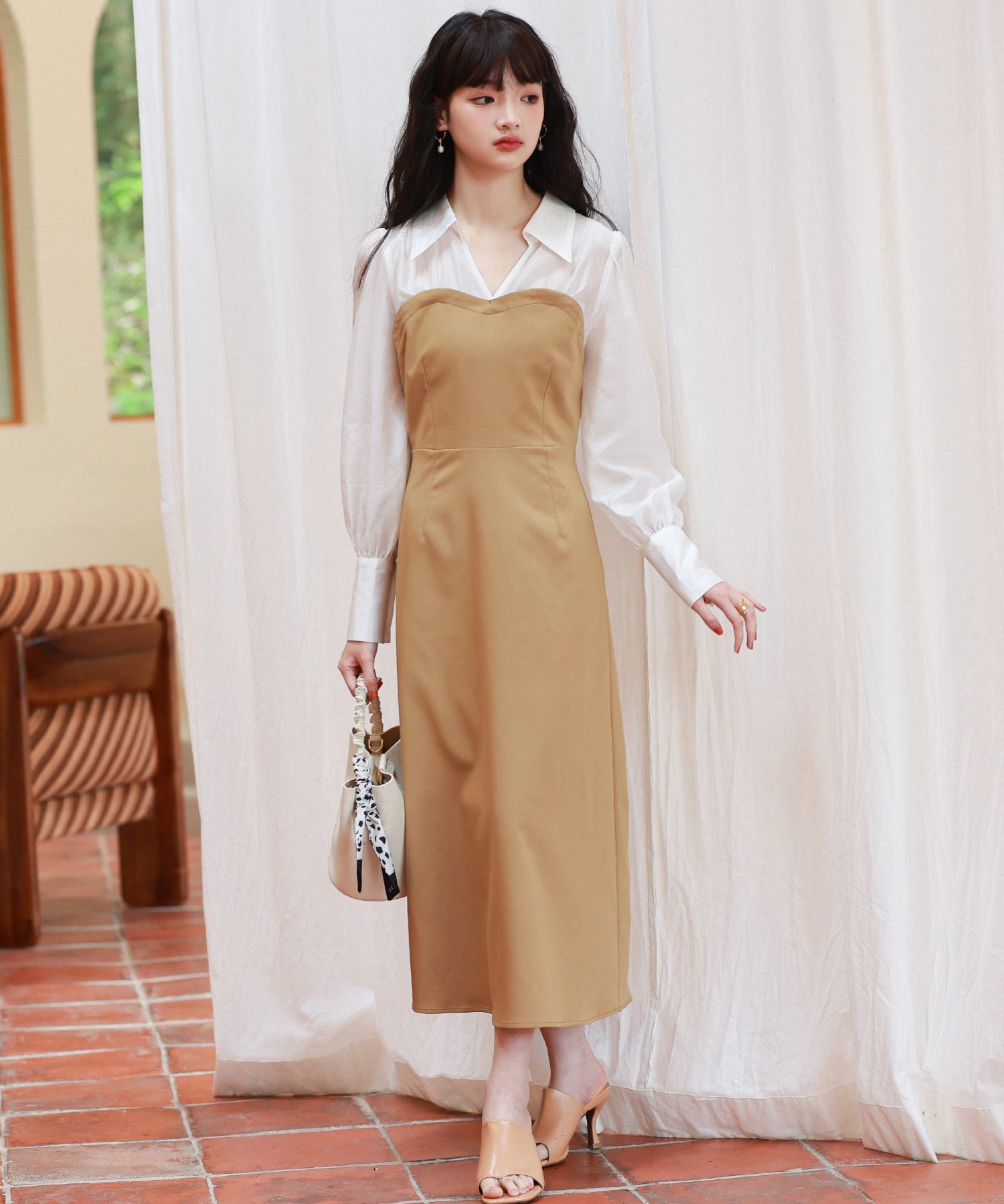 ドッキングビスチェワンピースsdp0021 ベージュ