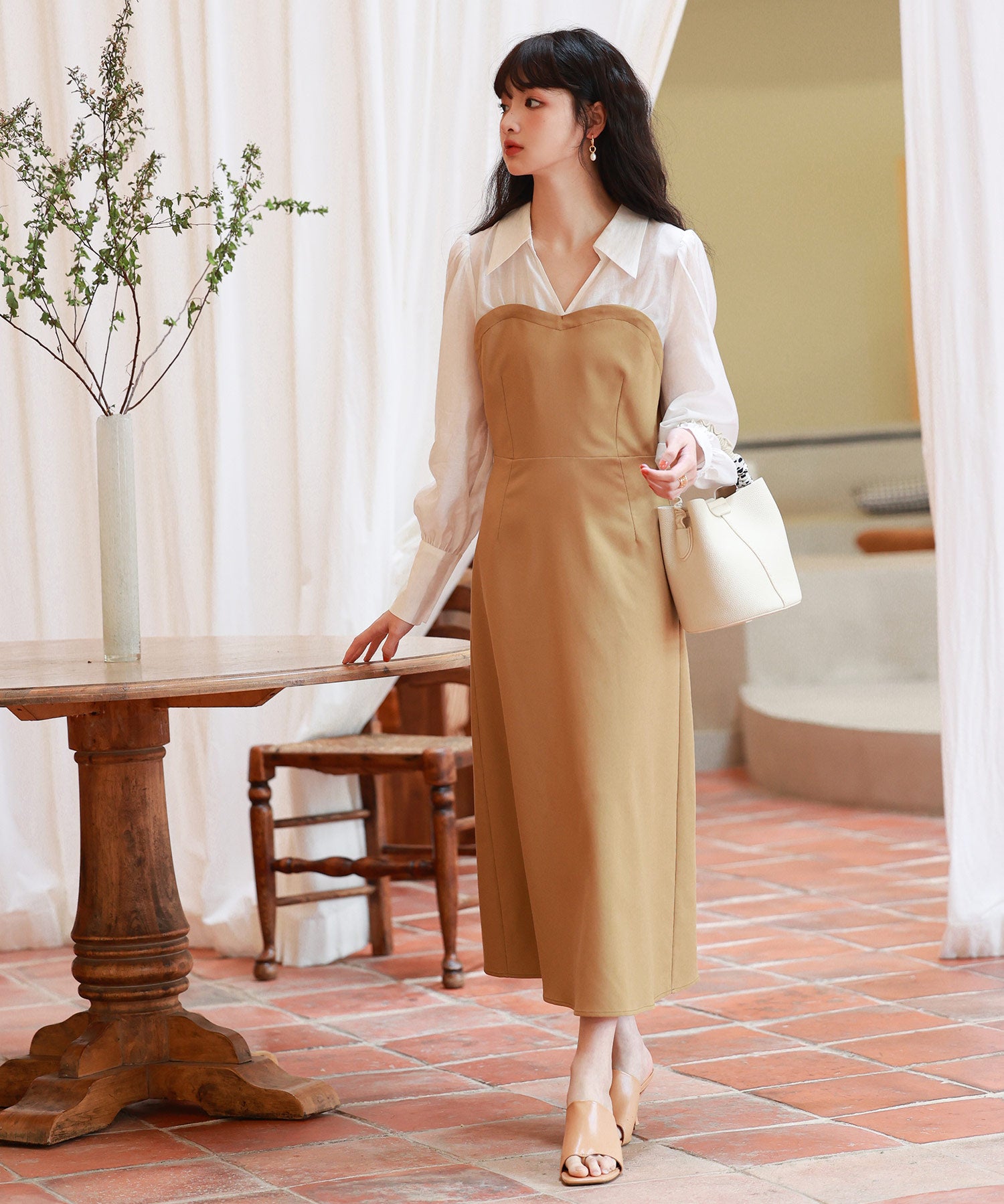 ドッキングビスチェワンピースsdp0021 ベージュ