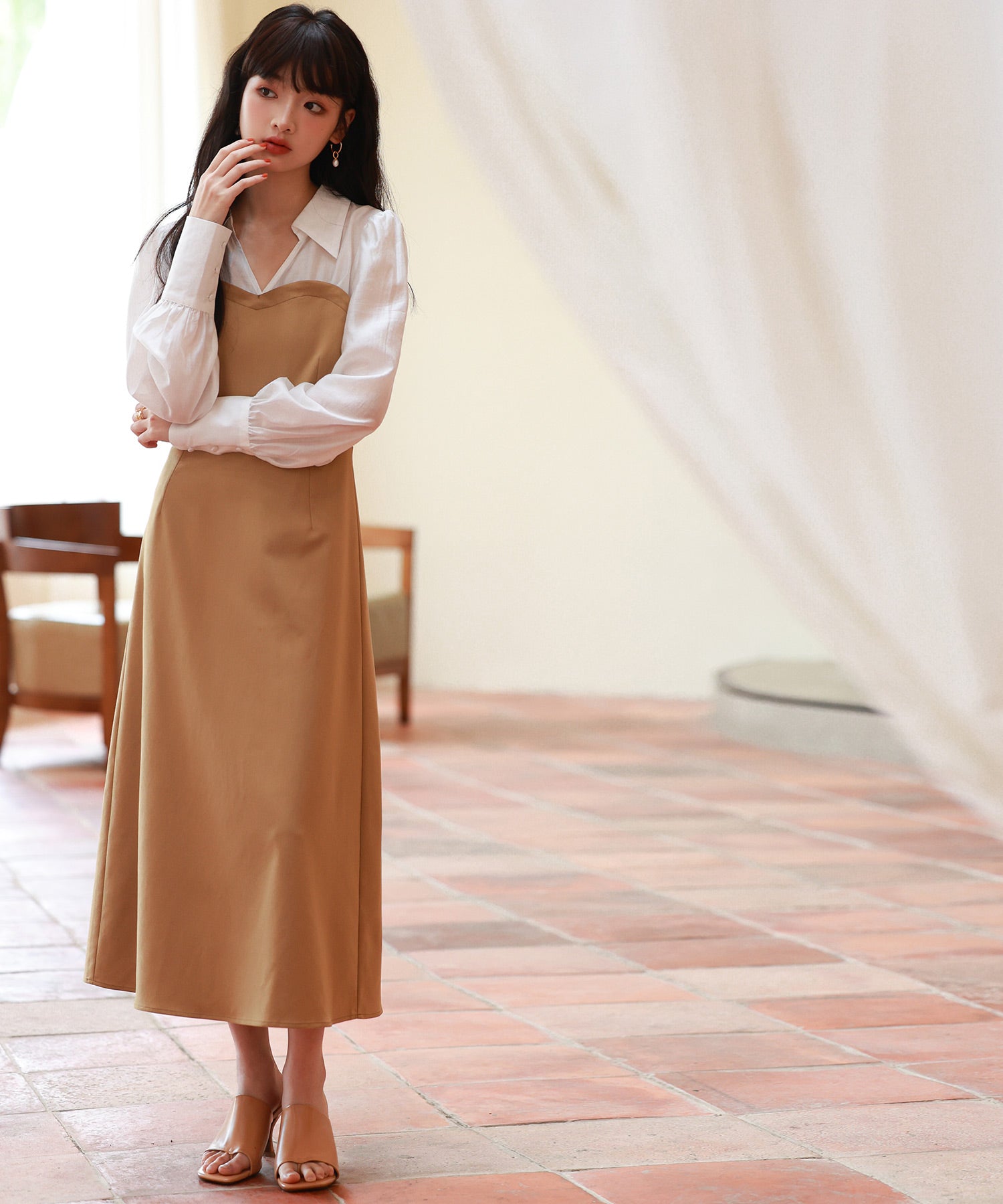 ドッキングビスチェワンピースsdp0021 ベージュ