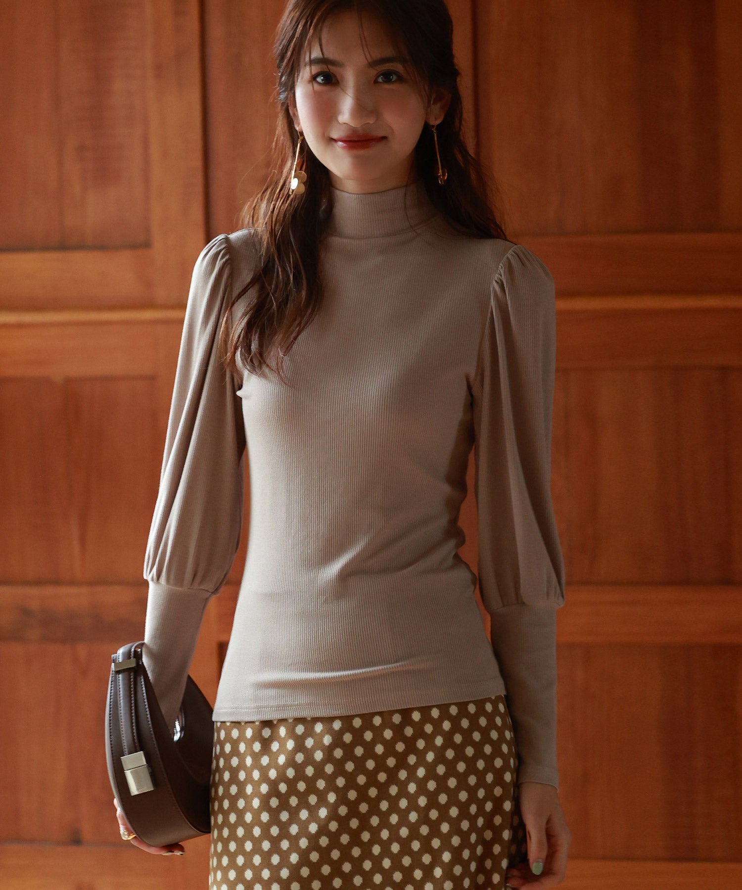 バルーンスリーブプチハイネックカットソーsdp0038 ベージュ