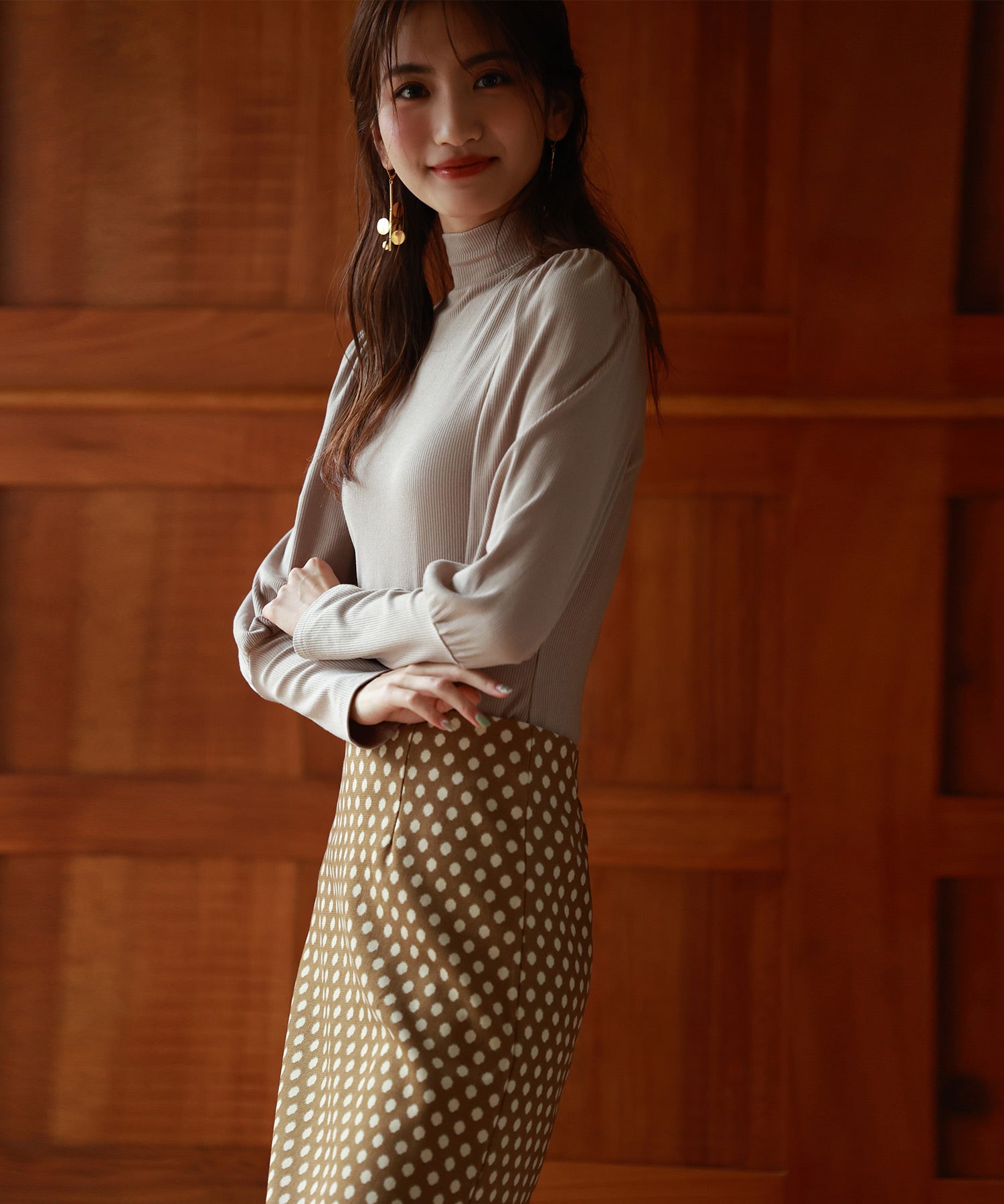 バルーンスリーブプチハイネックカットソーsdp0038 ベージュ