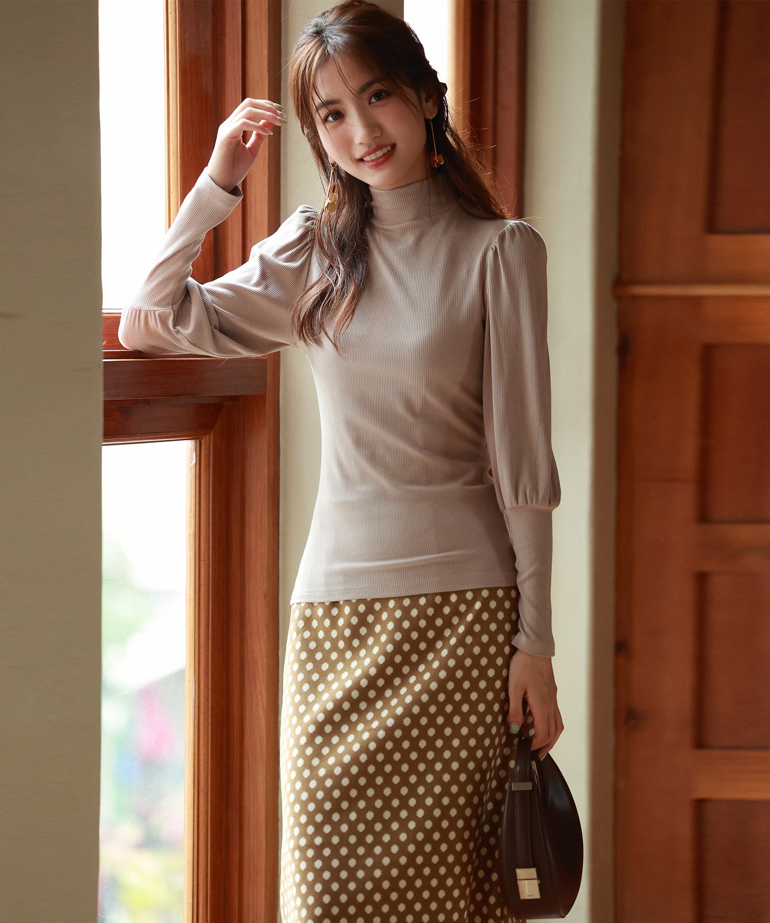 バルーンスリーブプチハイネックカットソーsdp0038 ベージュ