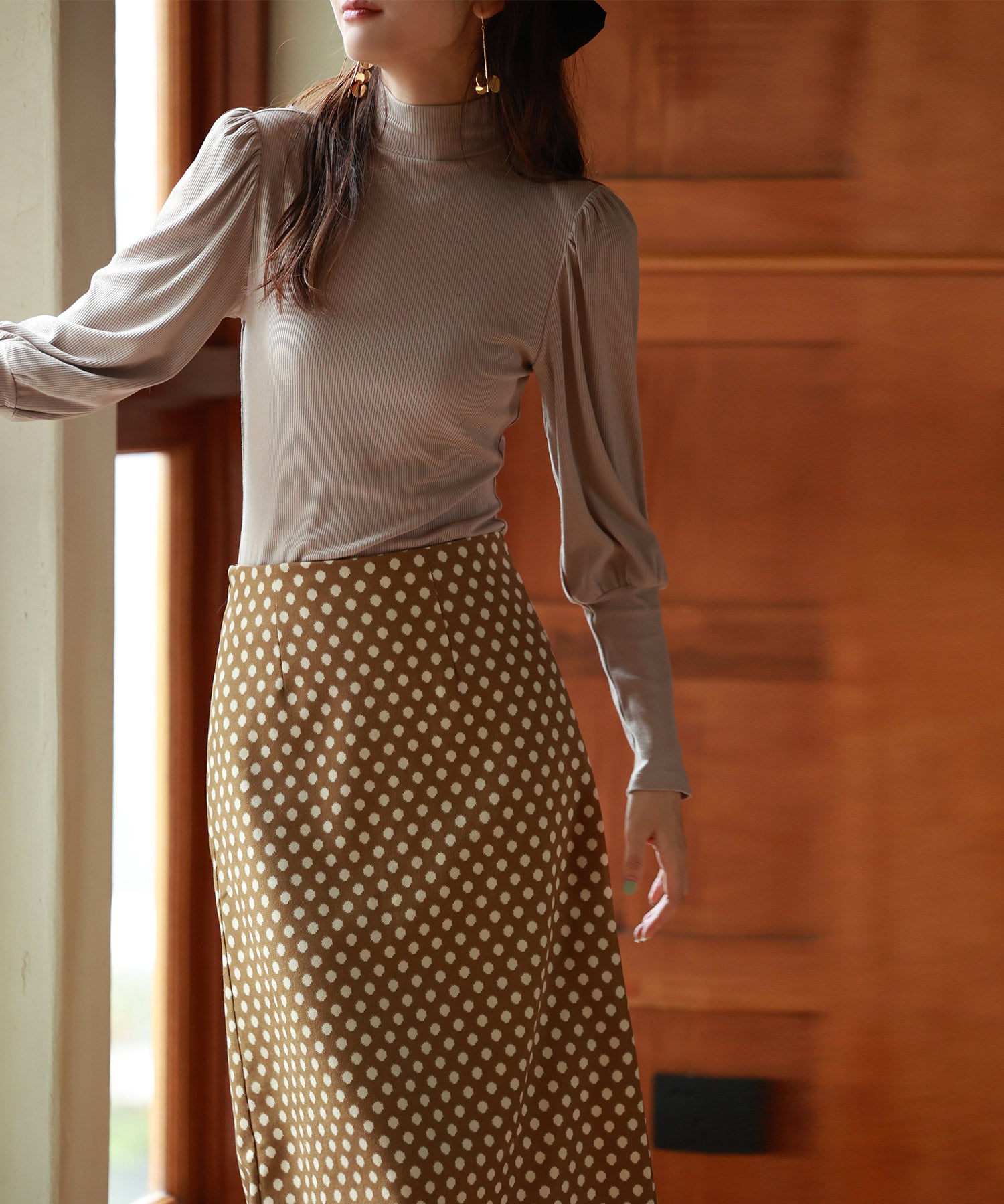 バルーンスリーブプチハイネックカットソーsdp0038 ベージュ