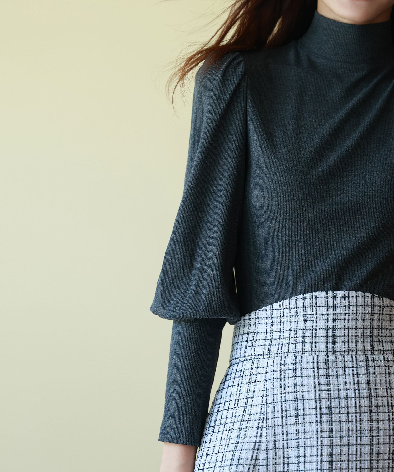 バルーンスリーブプチハイネックカットソーsdp0038 チャコール