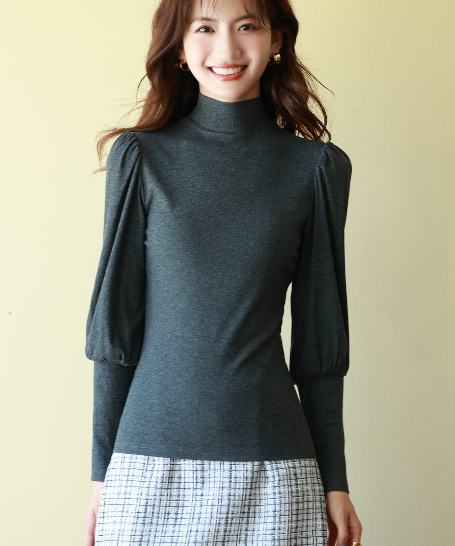 バルーンスリーブプチハイネックカットソーsdp0038 チャコール