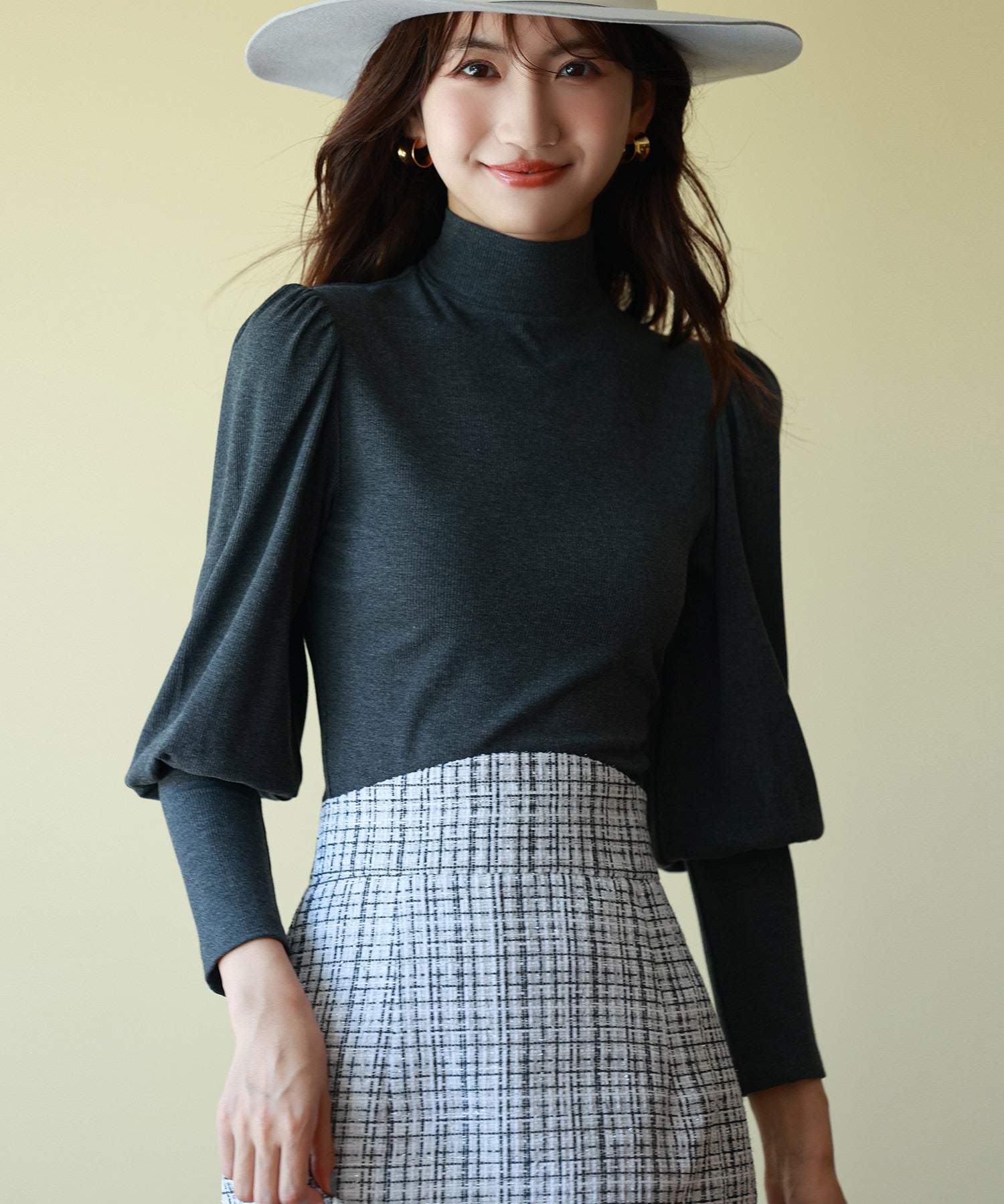 バルーンスリーブプチハイネックカットソーsdp0038 チャコール