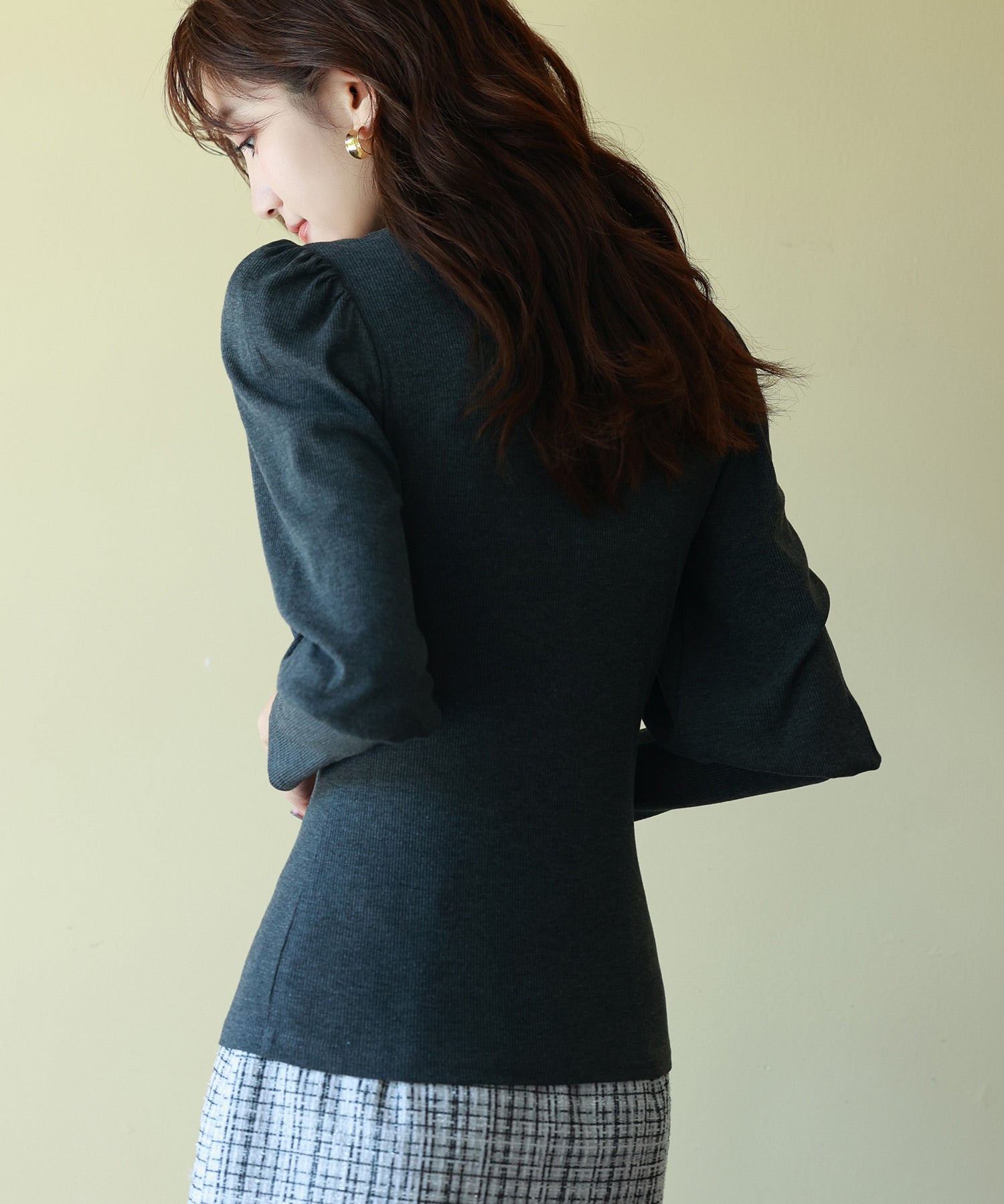 バルーンスリーブプチハイネックカットソーsdp0038 チャコール