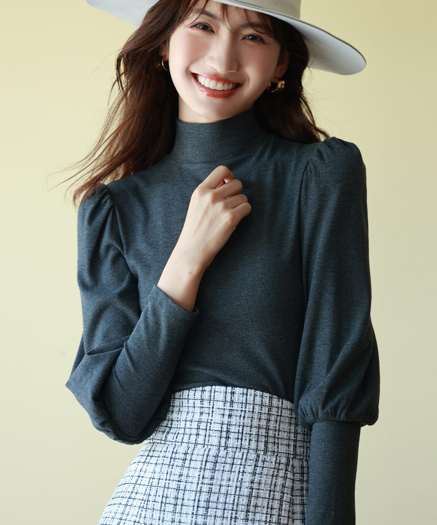 バルーンスリーブプチハイネックカットソーsdp0038 チャコール