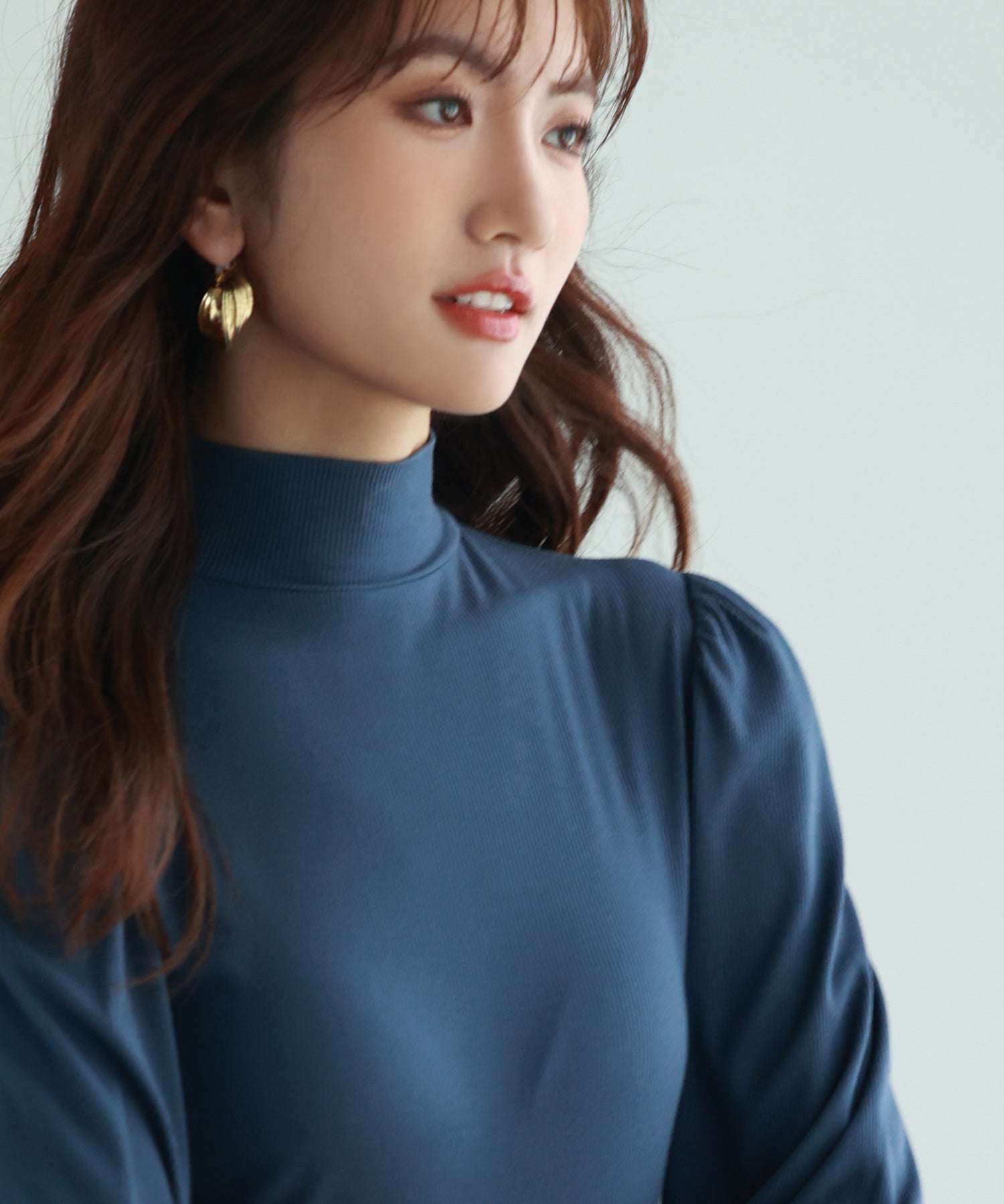 バルーンスリーブプチハイネックカットソーsdp0038 ブルーグレー