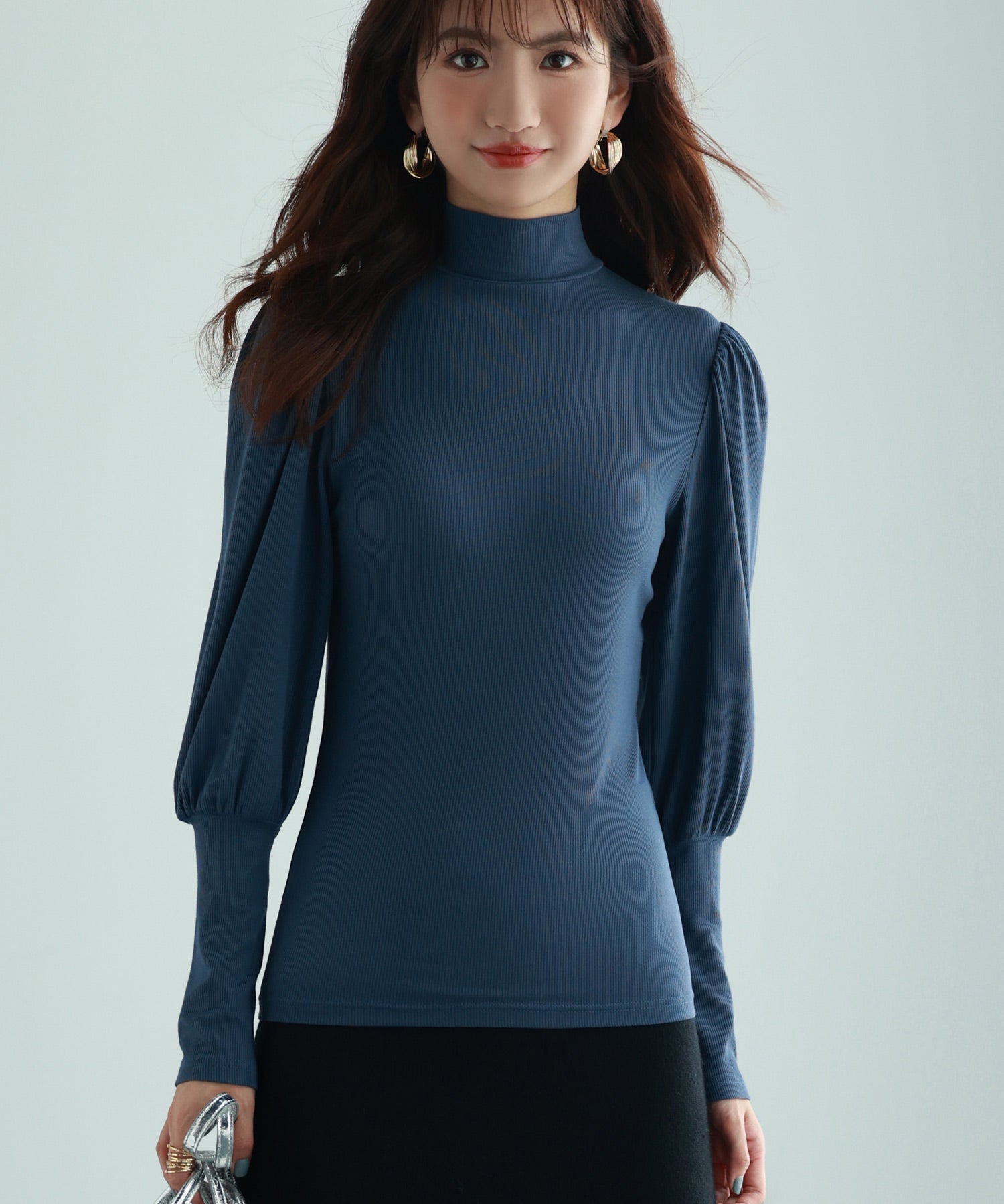 バルーンスリーブプチハイネックカットソーsdp0038 ブルーグレー