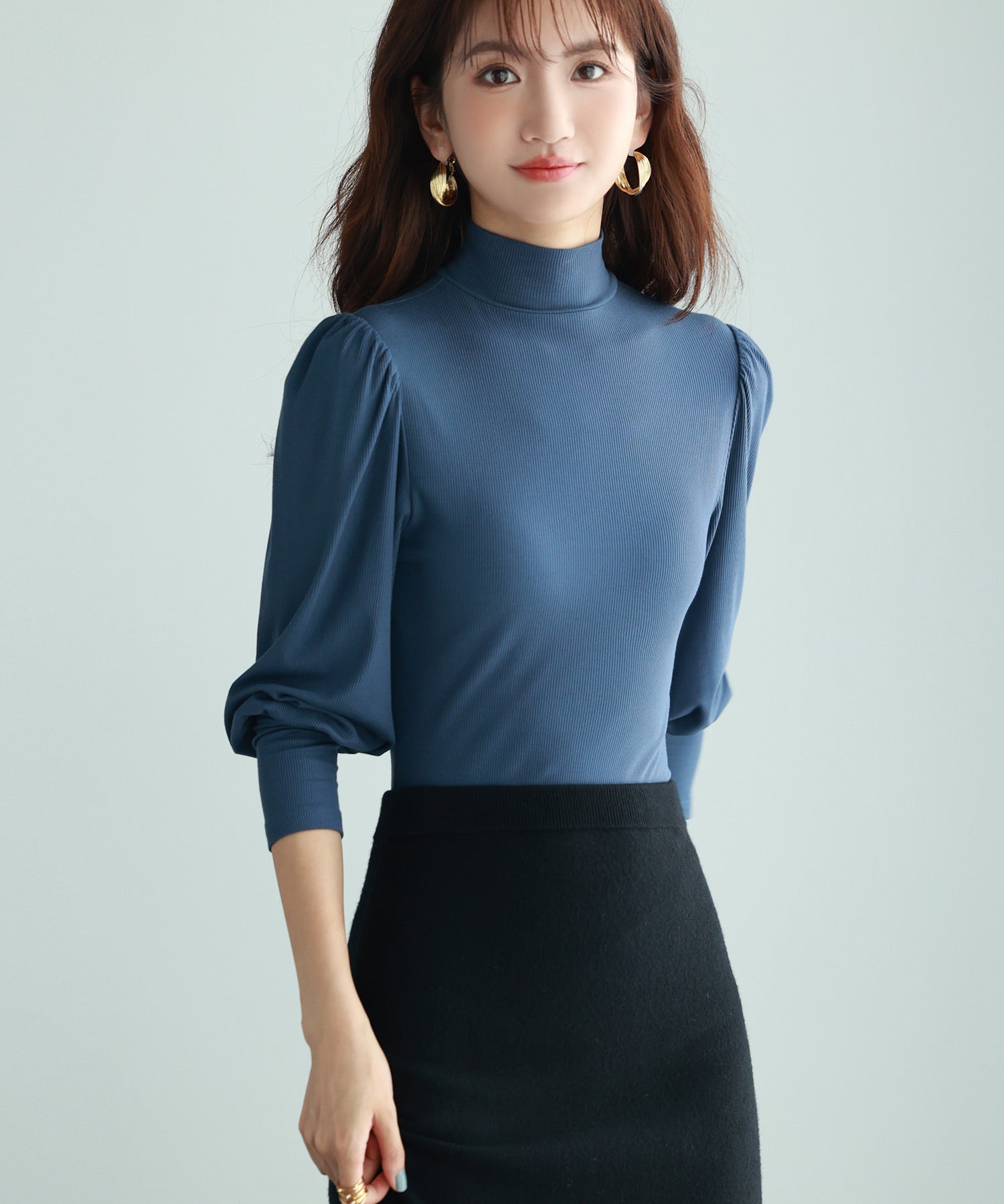 バルーンスリーブプチハイネックカットソーsdp0038 ブルーグレー