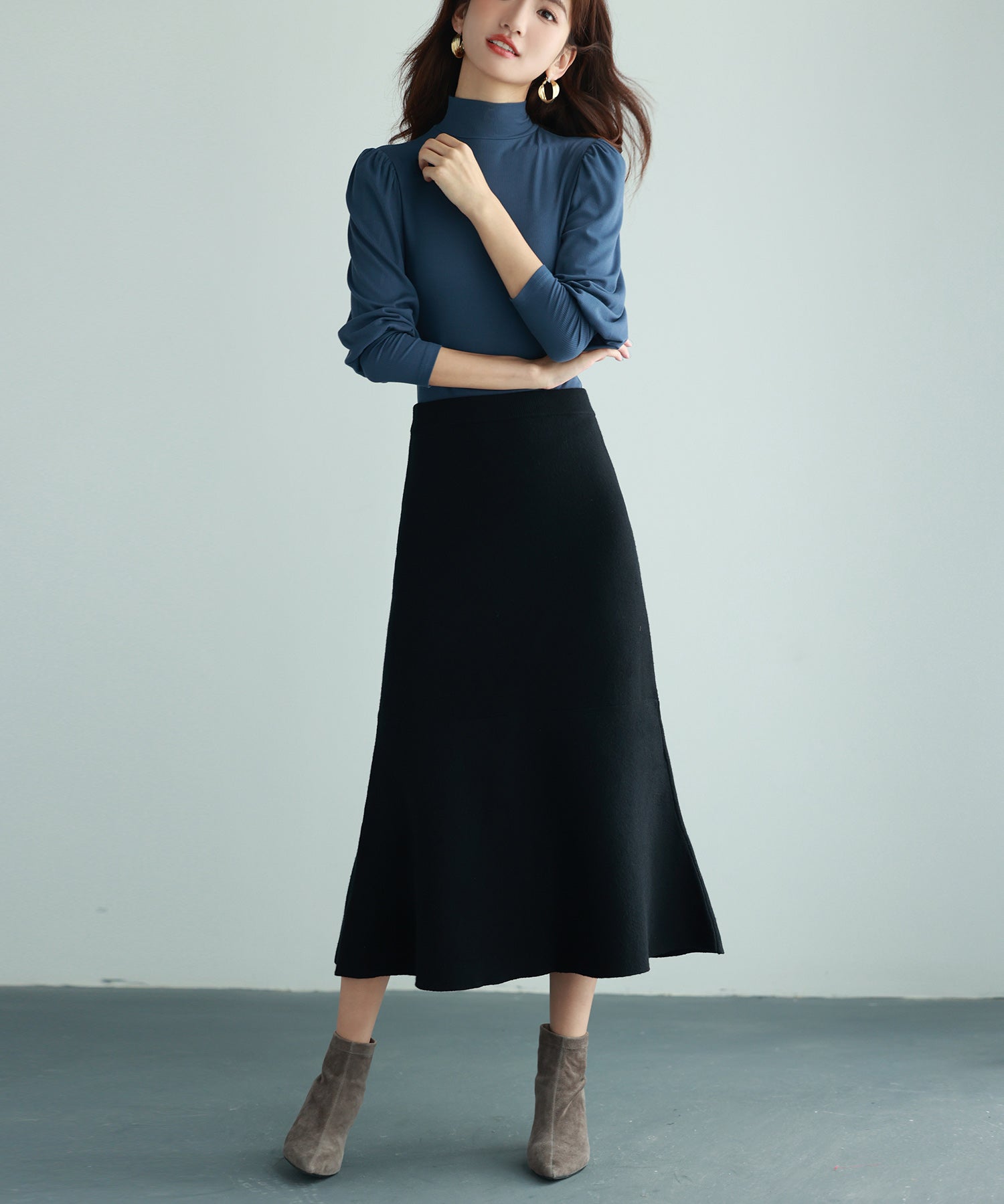 バルーンスリーブプチハイネックカットソーsdp0038 ブルーグレー