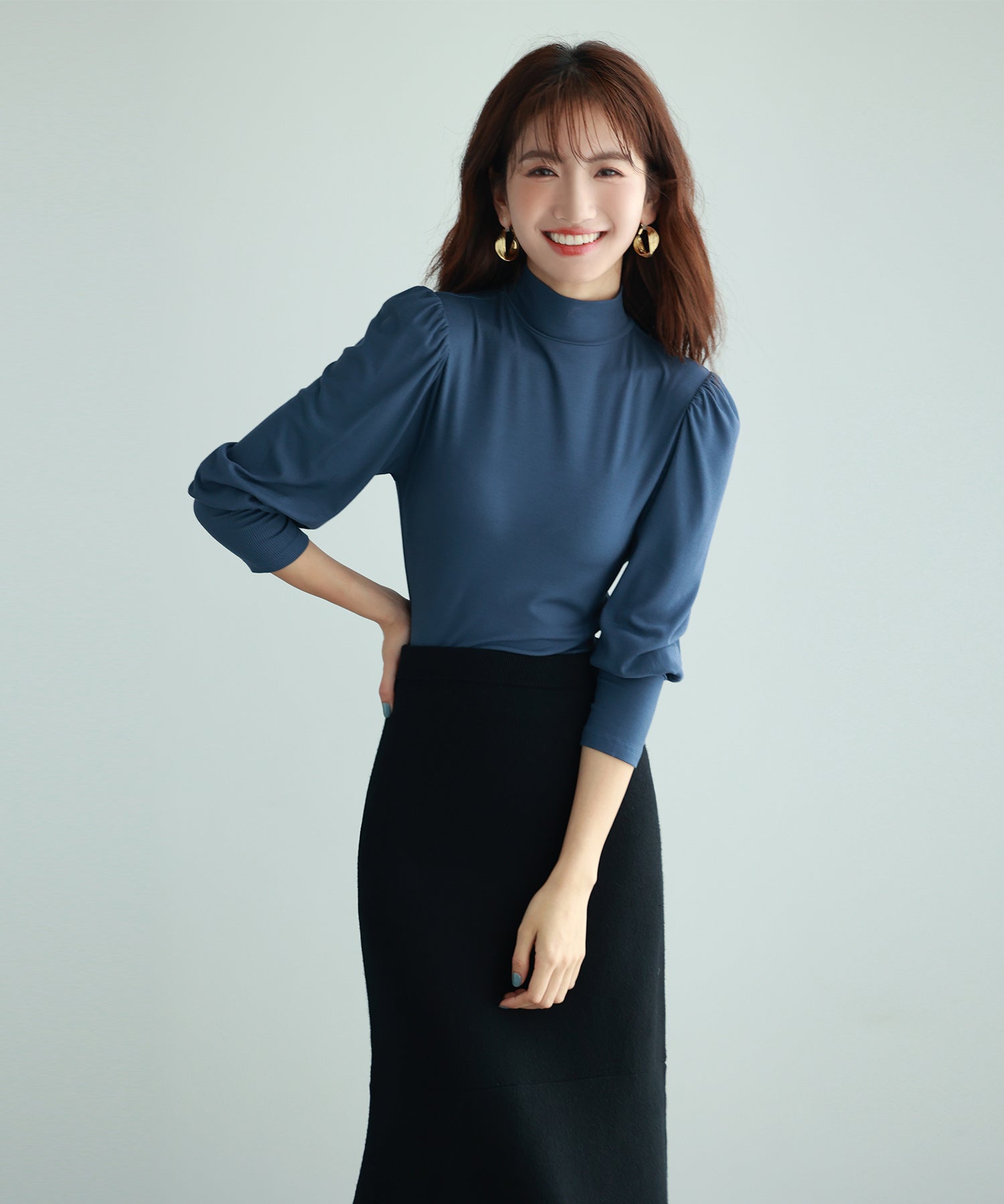 バルーンスリーブプチハイネックカットソーsdp0038 ブルーグレー