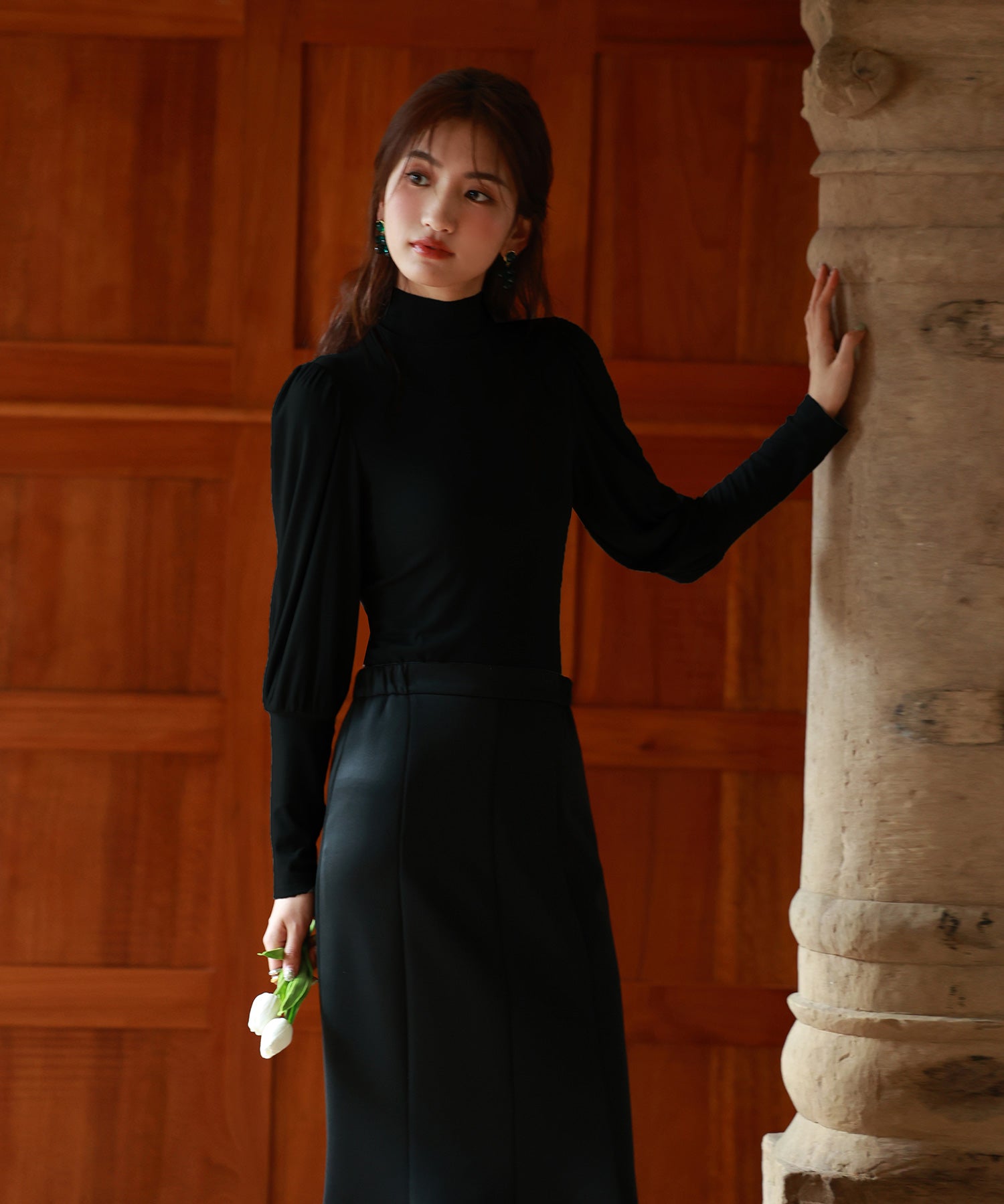 バルーンスリーブプチハイネックカットソーsdp0038 ブラック