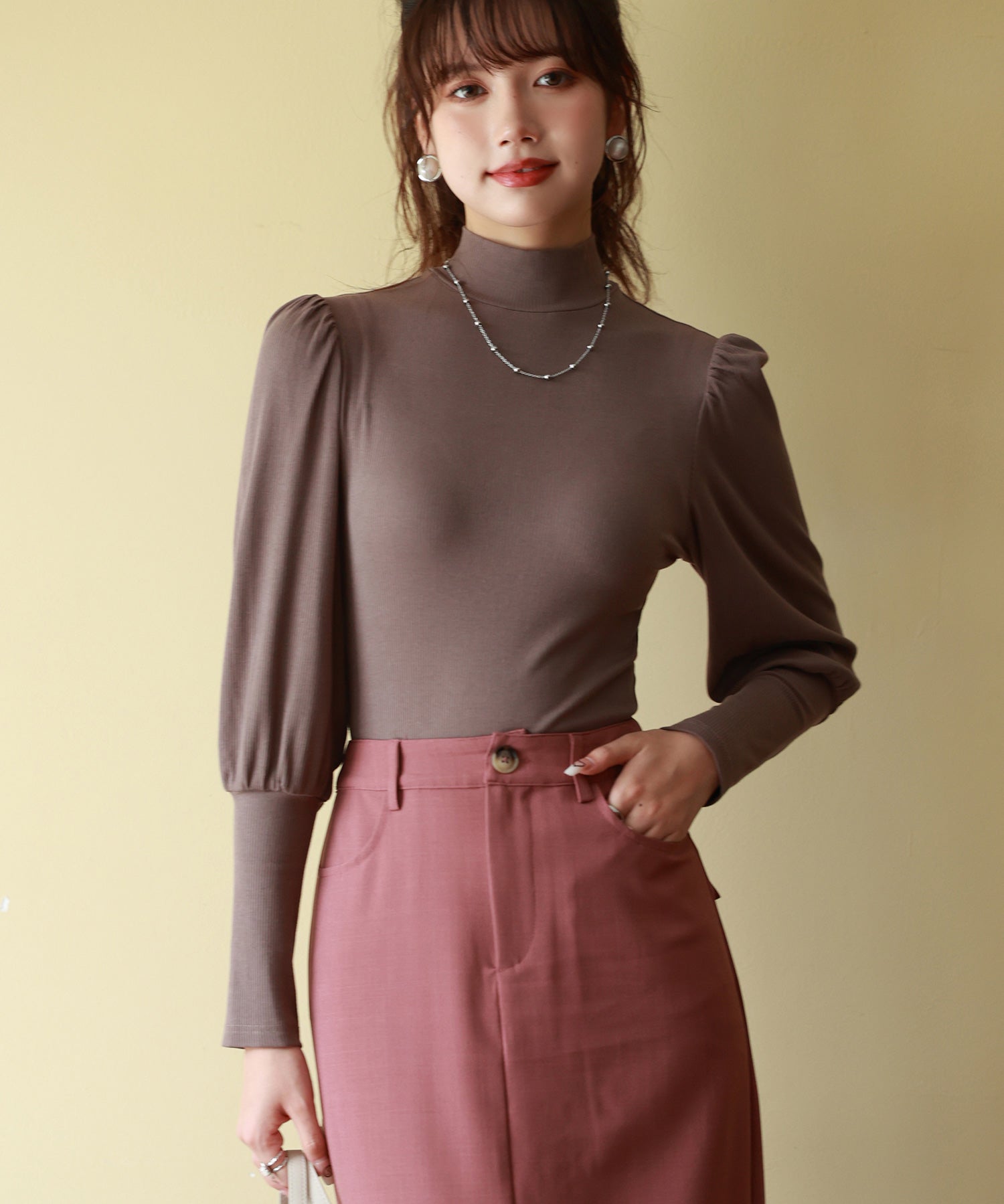 バルーンスリーブプチハイネックカットソーsdp0038 モカ