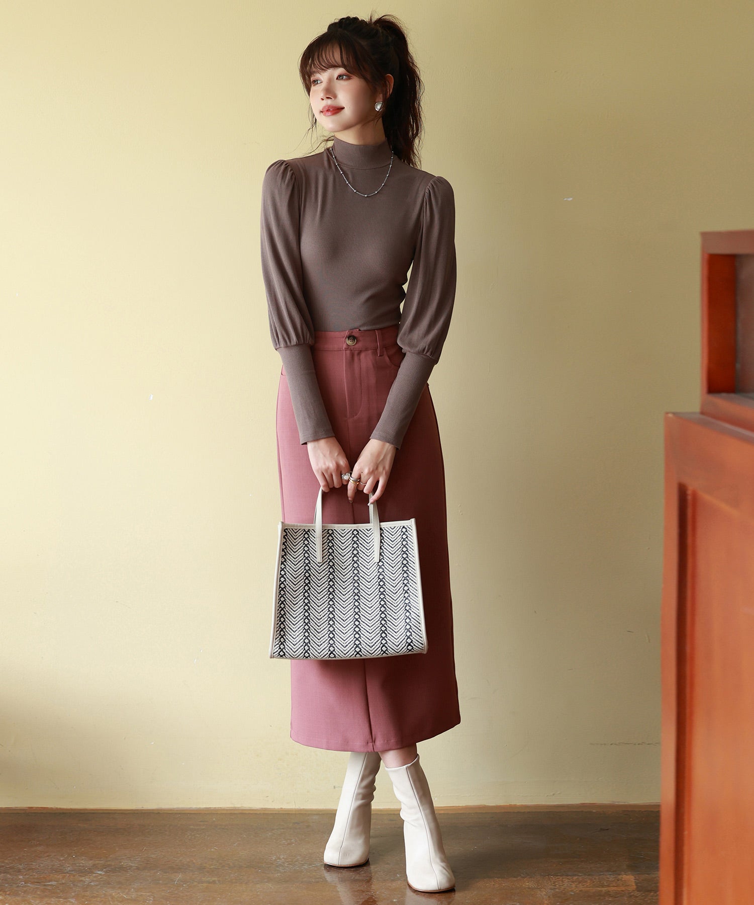 バルーンスリーブプチハイネックカットソーsdp0038 モカ