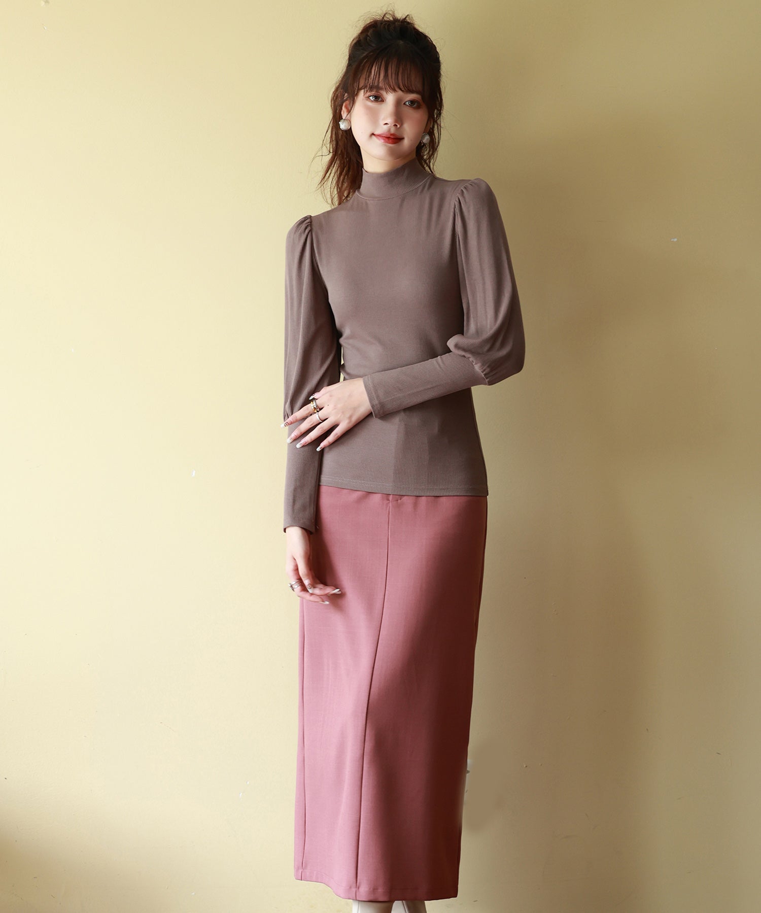 バルーンスリーブプチハイネックカットソーsdp0038 モカ