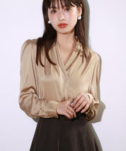 サテン素材ショルダータックブラウスsdp0040 ダークベージュ
