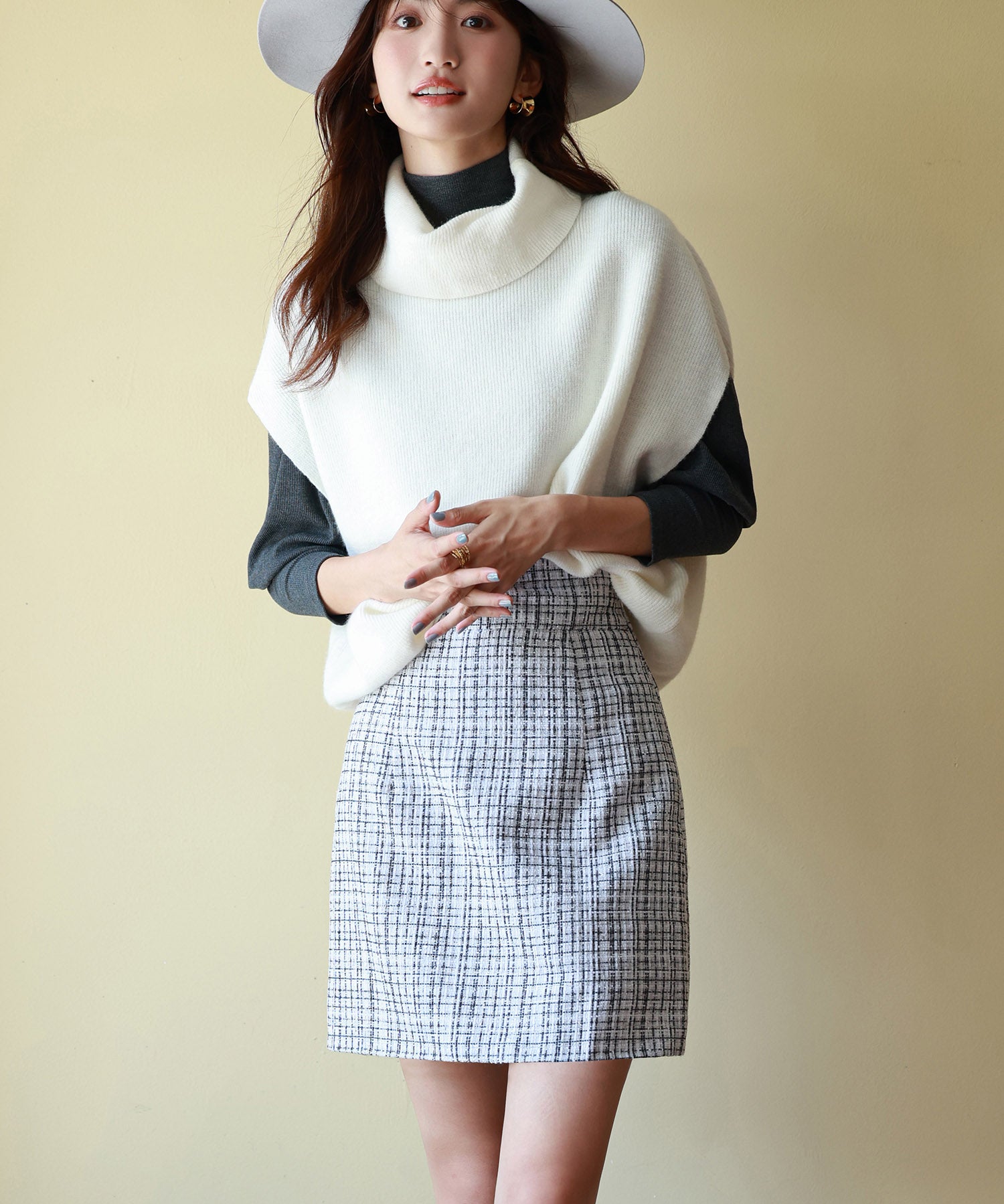 ツイード生地ペチパン付きミニスカートsdp0041 ホワイト