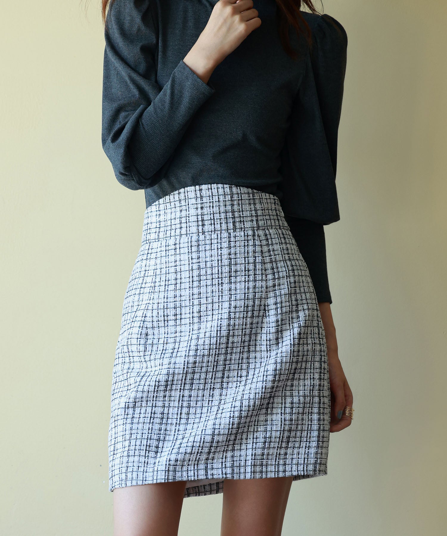 ツイード生地ペチパン付きミニスカートsdp0041 ホワイト