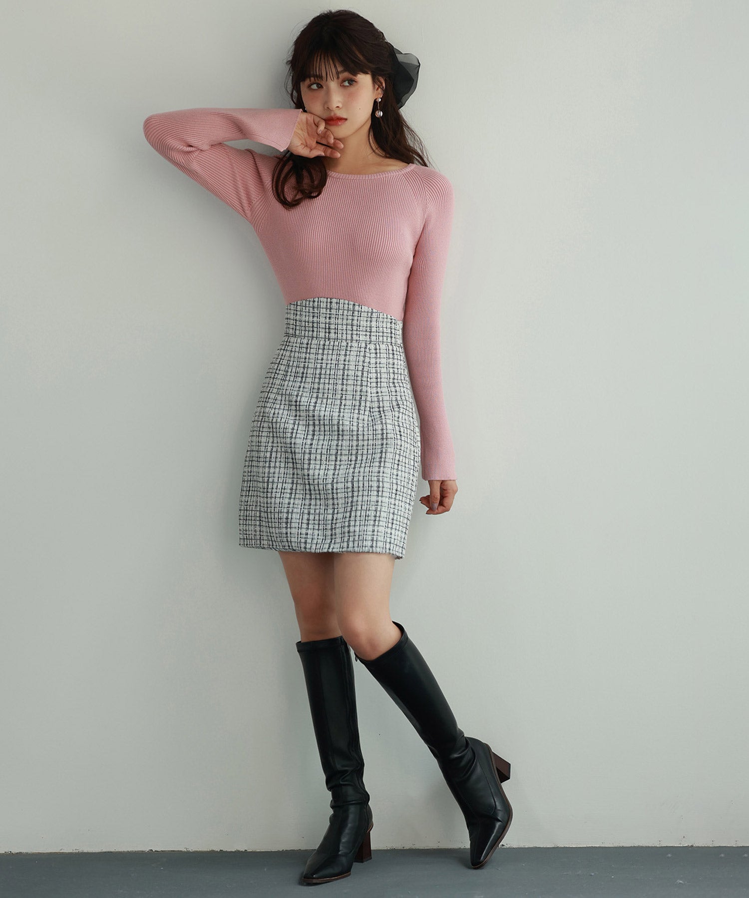 ツイード生地ペチパン付きミニスカートsdp0041 ホワイト