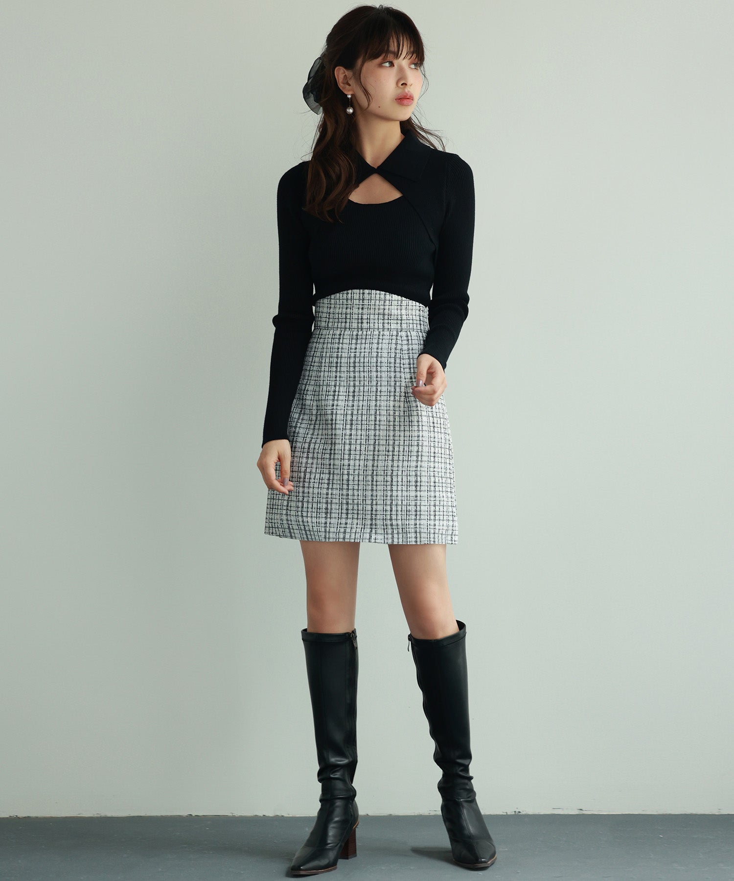 ツイード生地ペチパン付きミニスカートsdp0041 ホワイト