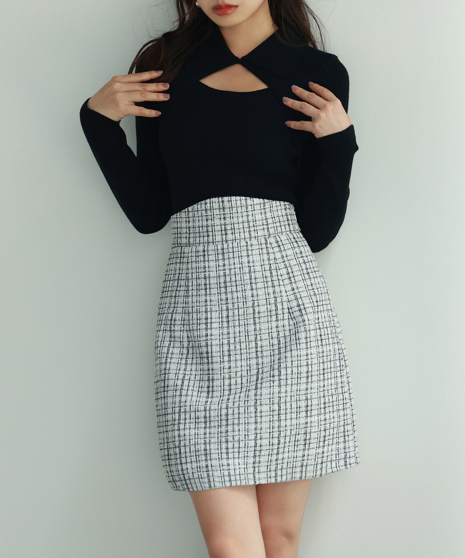 ツイード生地ペチパン付きミニスカートsdp0041 ホワイト