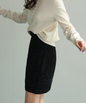 ツイード生地ペチパン付きミニスカートsdp0041 ブラック